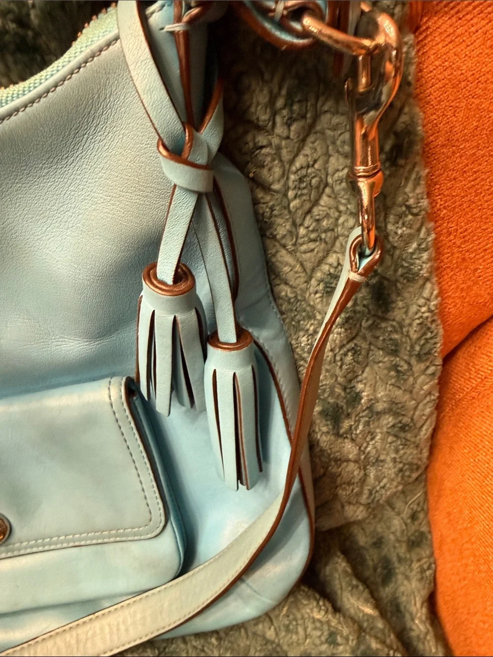 Coach Robin Egg Blue Leather Shoulder Hobo with Tassel